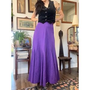 Vintage Elara Knit Purple Maxi Skirt High Waisted Godet Flare 70s bohemian